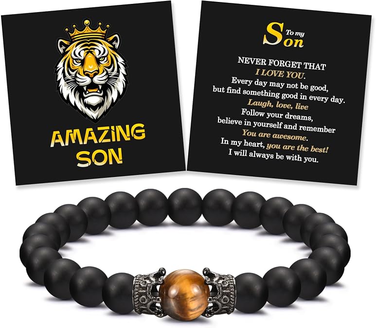 To My Son Bracelet from Mom, Gifts for Son from Mom Dad, Crown Bracelet Gifts for Adult Grown Son -Birthday Graduation Fathers Day Back to School Christmas Valentines Day Easter Gifts for Son Boys Men
