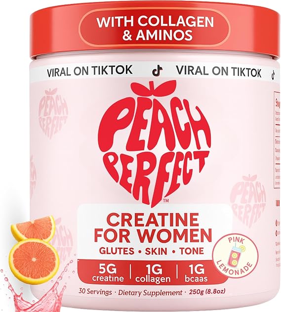 Peach Perfect Creatine for Women Micronized Creatine Monohydrate Powder with BCAA & Collagen for Glute Strength Support, Boosts Energy, Focus, Strength, and Endurance Pink Lemonade, 30 Servings