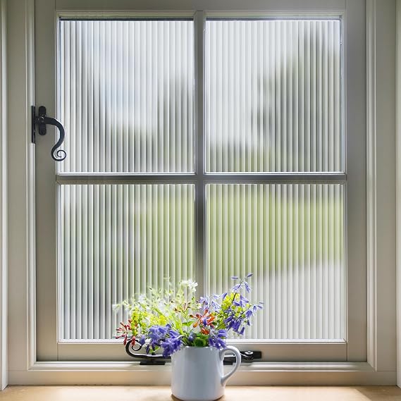 Window Privacy Film, Reeded Glass Film 3D Glass Decals Film, Decorative Film for Window Door Cabinet Non Adhesive Anti UV 35.4 x 78.7 inches, White