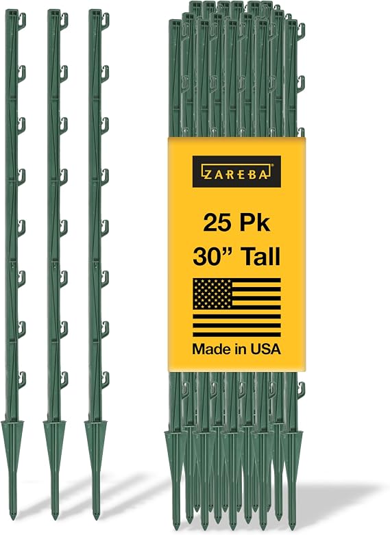 Fi-Shock P-30G 30 Inch Garden Fence Post, Ideal for Gardens and Temporary Fencing - 25 Pack