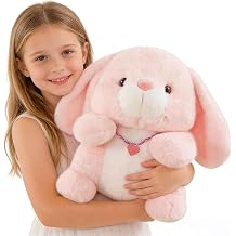 Cuddly Rabbit, Pink Plush Rabbit for Kids, Soft and Cute Plush Rabbit with Heart Pendant, Gift for Kids & Adults (Pink,23cm)
