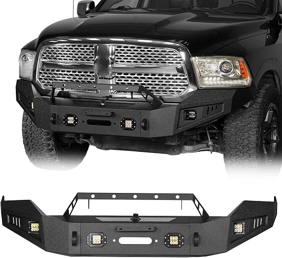 Hooke Road Ram 1500 Front Bumper with WInch Plate & LED Lights for 2013-2018 Dodge Ram 1500 (Exclude Rebel) & 2019-2024 Ram 1500 Classic Pickup Truck