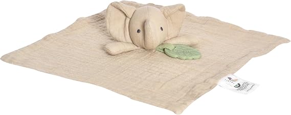 Tikiri My First Safari Collection Elephant Comforter with Natural Rubber Teether Organic Baby Snuggle Toy | 5.1 x 3.9 in | GOLS-Certified, Non-Toxic, BPA-Free Teething Relief for Infants (0+ Months)