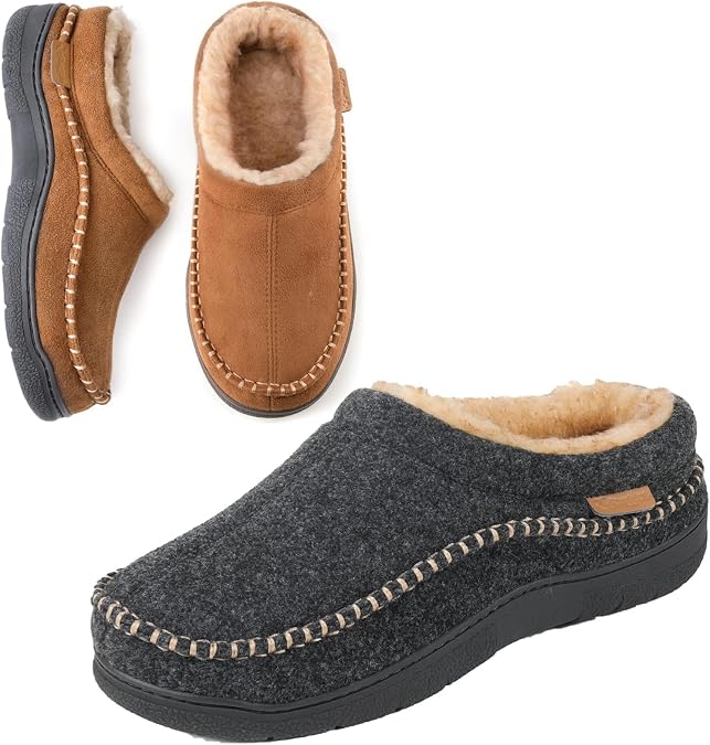 Zigzagger Men's Slip On Moccasin Slippers, Indoor/Outdoor Warm Fuzzy Comfy House Shoes, Fluffy Wide Loafer Slippers