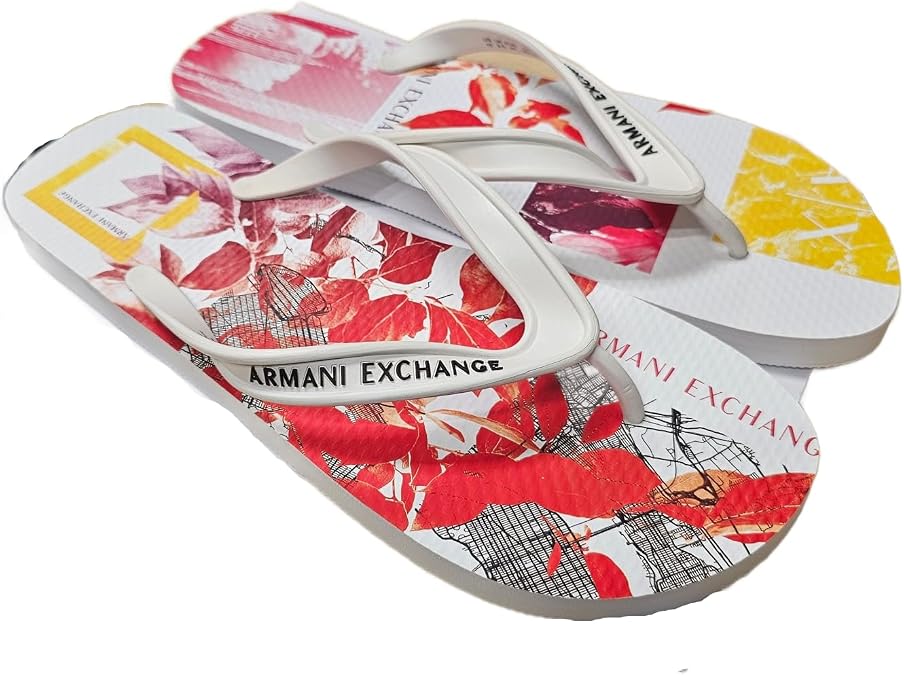 Armani Exchange XUQ002 Multicolor White/Pink/Red Design Women's Flip Flop Sandals (Multicolor, US Footwear Size System, Adult, Women, Numeric, Medium, 8.5)