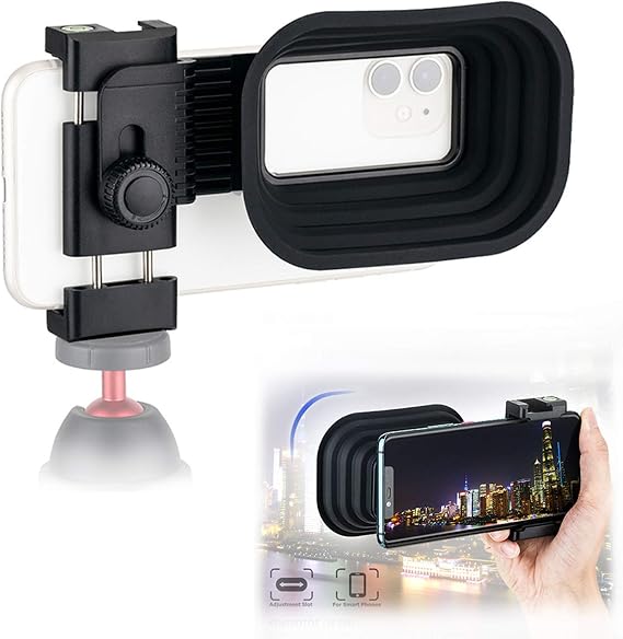 Universal Anti-Reflection Camera Lens Hood for iPhone 15 14 13 12 Series Samsung Android,Adjustable Clamp Phone Tripod Mount with Cold Shoe and Bubble Level,Phone Lens Hood for Photos Through Glass