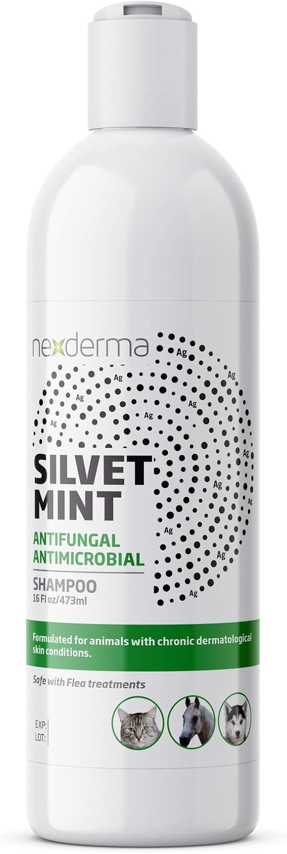 NEXDERMA Natural Colloidal Medicated Pet Shampoo for Dogs and Cats - Tearless Hypoallergenic, Soap Free with Coconut Oil and Mint, Relief for Allergies, Odor, Itchy, Dry, Irritated Skin - 16oz, 1Pack