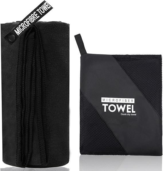 Microfibre Towel, Black, 80x40cm