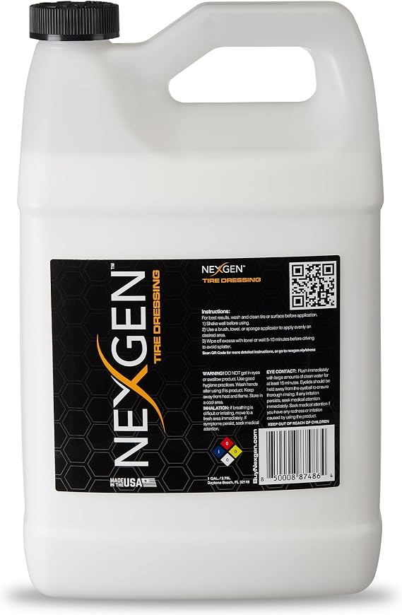 Nexgen Tire Dressing (Gallon) - Long-Lasting Tire Shine & UV Protection - Repels Dust & Debris - On-the-Go Car Detailing - Car Cleaning Supplies - for Tires, Dashboards, Trim