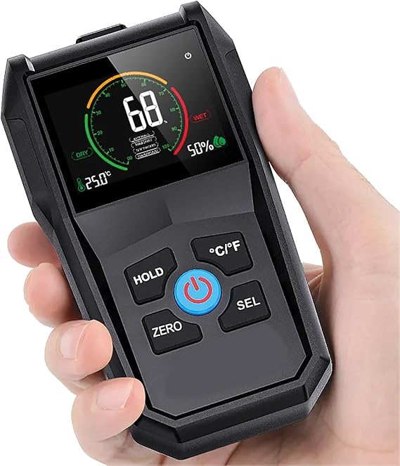 Digital Moisture Meter, Pinless Moisture Detector with Display Screen, Support Celsius/Fahrenheit Switch and Automatic Temperature Compensation, Precise Measurement and Easy to Replace, for Wood