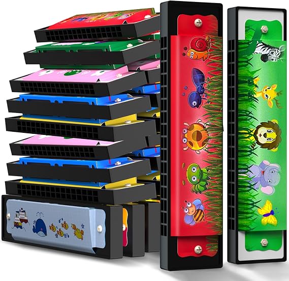 50 Pcs Harmonica for Kids Birthday Party Favor Musical Instrument, Return Gift Cartoon Double Row Harmonica Bulk Toy for Kids Party Favors Goodie Bags Stuffers & Operation Christmas Child Items