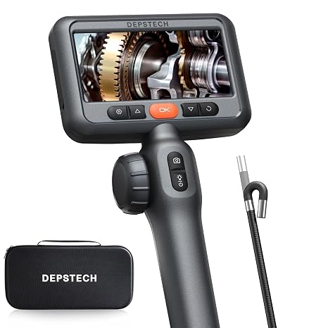 DEPSTECH 210 Two-Way Articulating Borescope, 0.24in Ultra-Slim Endoscope Camera with Lights, 4.5 IPS Screen, 5ft Waterproof Flexible Snake Tube, Industrial Inspection Camera for Automotive Mechanics
