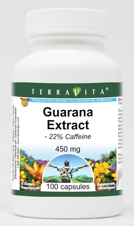 Guarana Extract - 22% Caffeine - 450 mg (100 Capsules, ZIN: 513338)