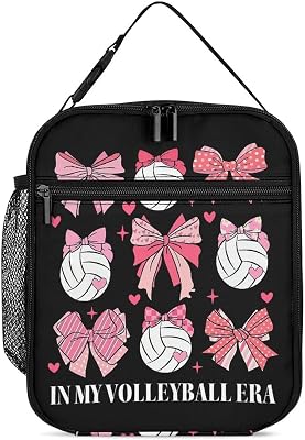 In My Volleyball Era Pink Bows Lunch Bag Insulated Reusable Lunch Box Large Capacity Bento Box Lunch Tote Bags for Women Men Work Picnic