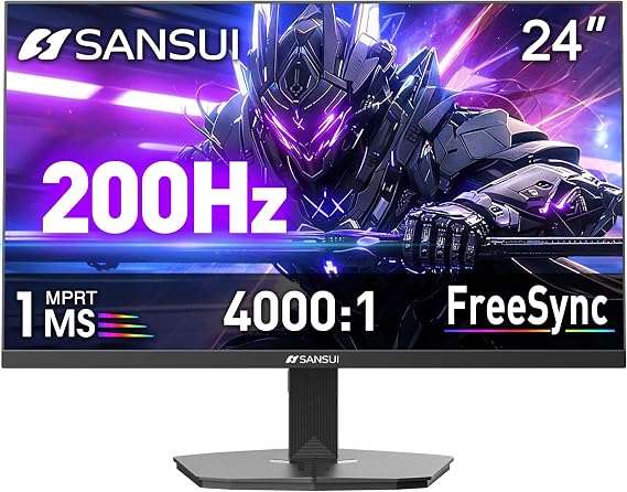SANSUI 24" 1ms 200Hz Gaming Monitor, 24 Inch PC Monitor FHD 1080P, FreeSync | Computer Monitor Screen with 4000:1 Contrast, 110% sRGB, HDMI & DP Ports, VESA Mount, for Gaming, Work, Business