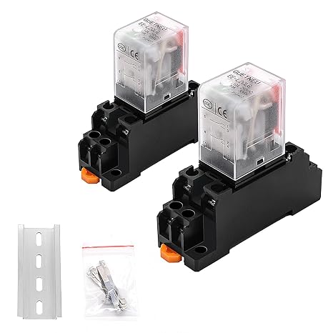 2 Pcs Electromagnetic Power Relays, Green Indicator Light, 12 VDC