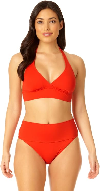 Anne Cole Women's Solid Banded Halter Bikini Swim Top