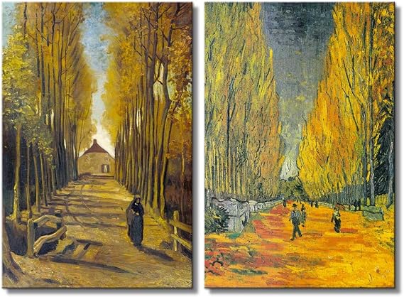 wall26 - Les Alyscamps (Avenue in Arles) / Avenue of Poplars in Autumn by Vincent Van Gogh - Oil Painting Reproduction in Set of 2 | Canvas Prints Wall Art, Ready to Hang - 16" x 24" x 2 Panels