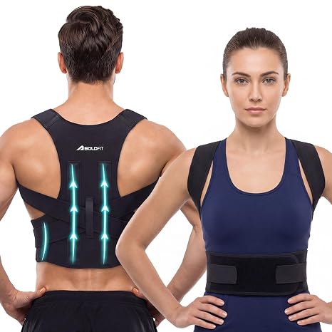 Boldfit Adult Posture Corrector, Back Brace for Back Pain, Black I XS-M