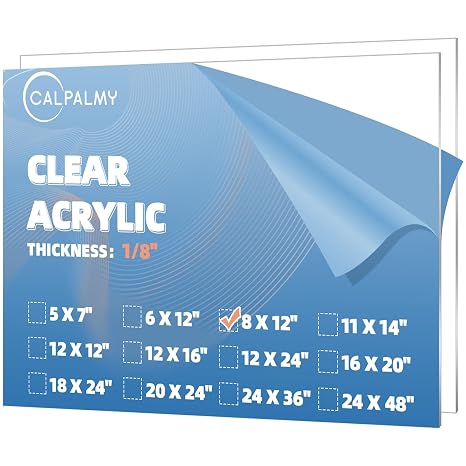 CALPALMY (2-Pack) 8 x 12 Clear Acrylic Sheet Plexiglass 1/8 Thick; Use for Craft Projects, Signs, Display Cases, Sneeze Guard and More; Cut with Cricut, Engraver, Saw or Hand Tools No Knives