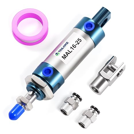 TAILONZ PNEUMATIC 16mm Bore 25mm Stroke Air Cylinder Double Action with Y Connector and 2Pcs 6mm Fitting MAL16x25