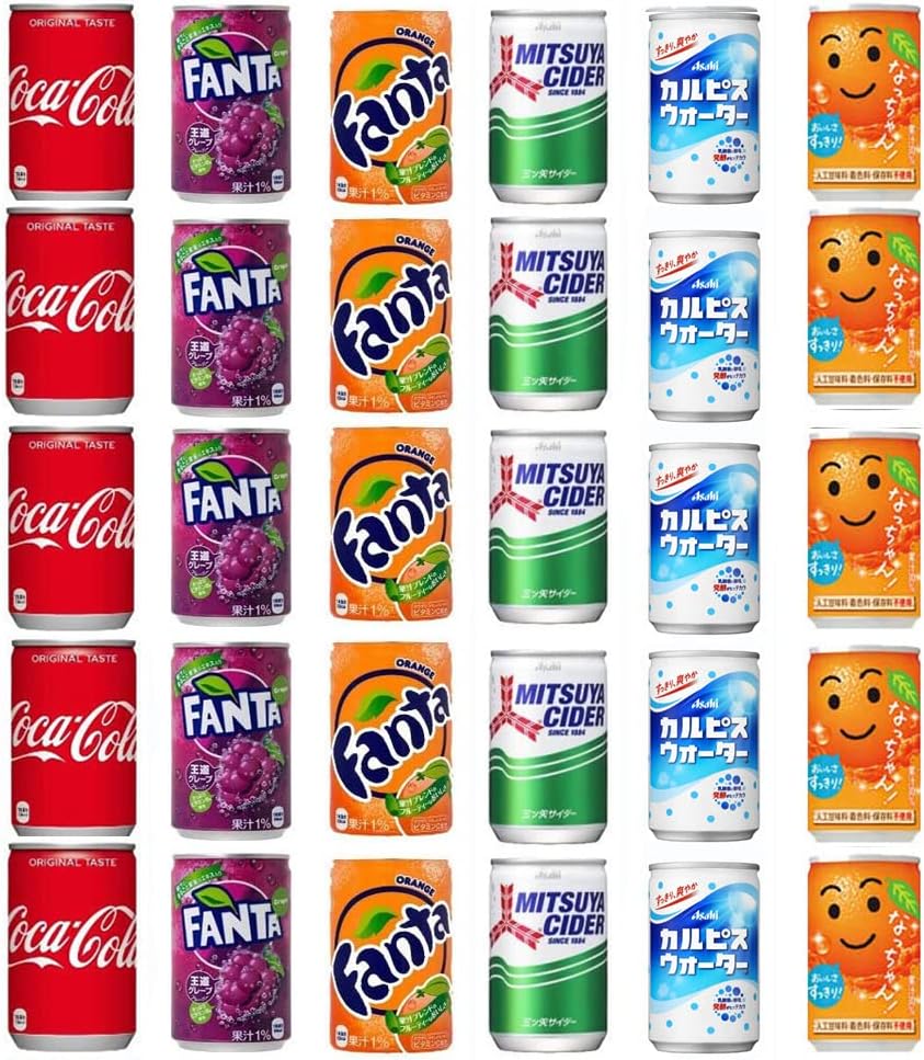 Carbonated Beverage Mini Cans, 5.3 fl oz 160 ml, Assorted, Set of 6 Types F, Total of 30 Bottles