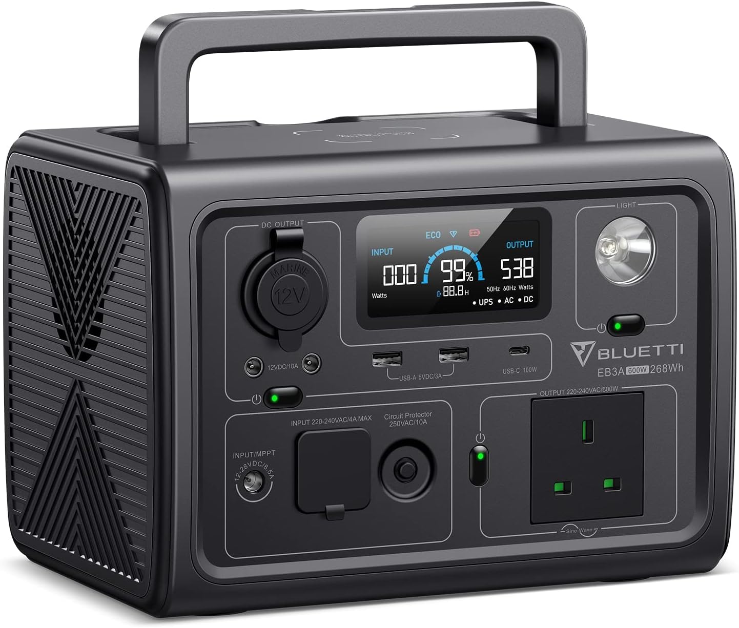 BLUETTI EB3A Portable Power Station, 268Wh LiFePO4 Power Station Battery Backup w 2 600W 1200W Surge AC Outlets, Recharge from 0-80% in 30 Min., Solar Generator for Outdoor Camping