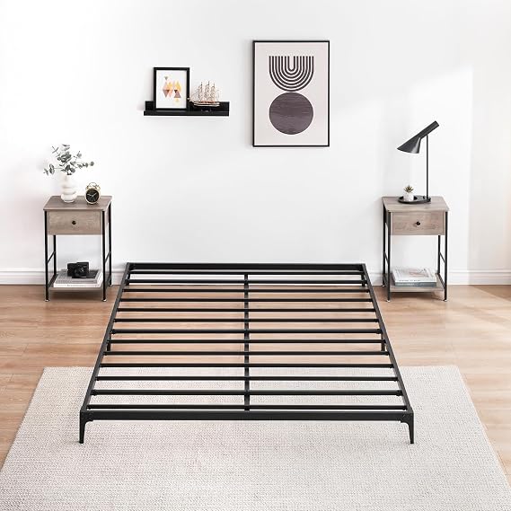 GarveeHome 6 in Metal Queen Bed Frame Heavy Duty Low Platform Bed, Sturdy Steel Slat Support Noise Free No Box Spring Needed with Huge Storage Space, Create A Comfortable Sleeping Environment, Black