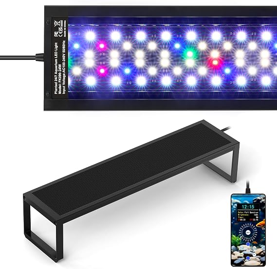 6-Rows WRGB Led Aquarium Light, 24/7 Mode Fish Tank Light with One-Touch Calibrate Time, Full Spectrum Led Grow Lights with Precise DIY to 1-Min Timer & 1%-Brt & 9-Color, mit Memory Function [Energy Class E]