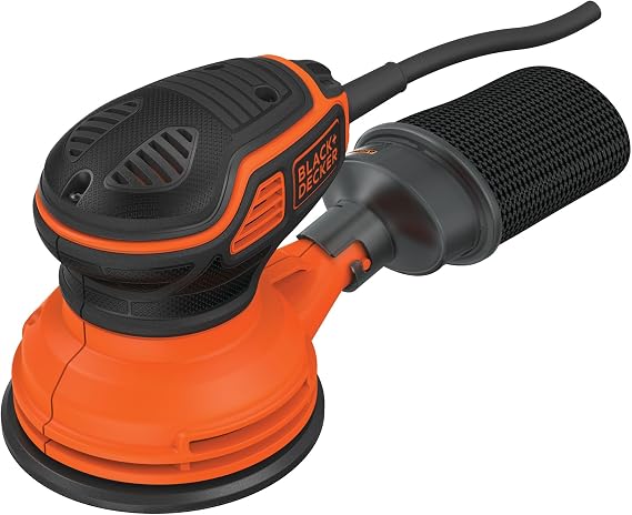 BLACK+DECKER KA199-QS Corded Orbital Sander - Quick Release - Palm Switch - 240W Vacuum Bag, Orange,