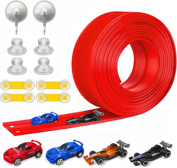 Flexible Race Track for Kids Starter Set - 20FT Flex Race Car Ramp Track, Rolls Up Portable DIY Racetrack Compatible with Hot Wheels & Diecast 1/64th Cars
