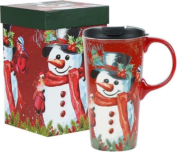 Christmas Ceramic Coffee Mug Snowman Travel Cup with Gift Box
