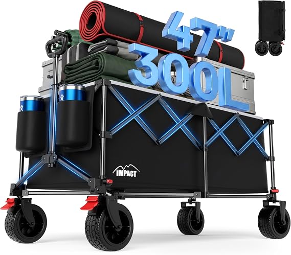 47" Collapsible Wagon Cart Foldable 300L Capacity Compact Folded Size