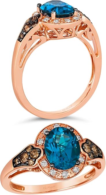 LE VIAN 1/3 Carat White and Chocolate Diamond Band Ring for Women I 14k Rose or Yellow Gold Ring for Her w 1 3/4 Carat Oval Gemstone (White/Brown, 0.35 cttw) Promise Anniversary Band Size 5 to 10