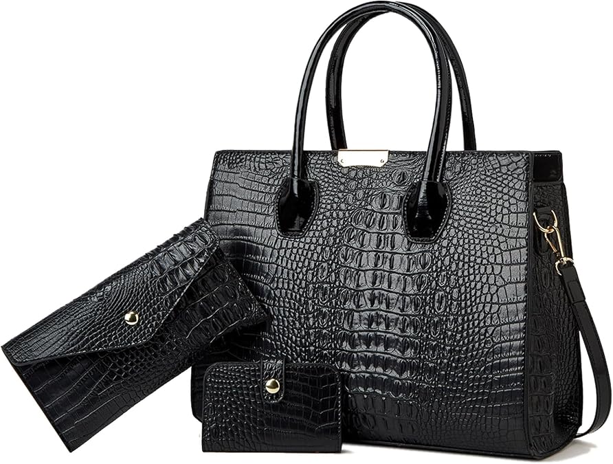 Luxury Crocodile Embossed 3 pcs Tote Handbag Set with Wallet