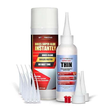 Starbond Thin CA Glue with Activator Bundle (4 oz. + 6 oz.) Premium Cyanoacrylate Super Glue with Aerosol Accelerator for Woodworking and Repair, Pen Turning, CA Finish, Inlays, Luthiery, Crafts