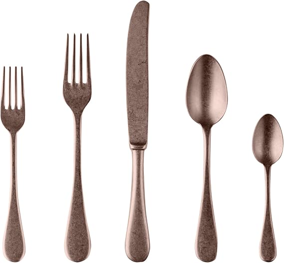 MEPRA 1098VI22020 Vintage Bronze 20-Piece Durable 18/10 Stainless Steel European and American Style Flatware Cutlery Set for Fine Dining, Dishwasher Safe - Service for 4
