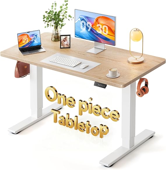 FEZIBO One-Piece Standing Desk, 48"x24" Seamless Tabletop Electric Height Adjustable for Home Office, Study Rooms & Multi-Device Workstations, Maple