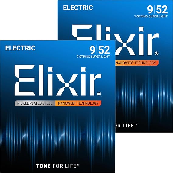 Elixir NANOWEB Electric Guitar Strings 7 String Super Light .009-.052#12007 Set of 2