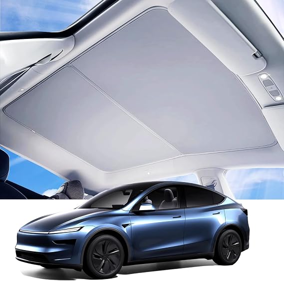 Tesla Sunshade Roof, 2-in-1 Roof Sunshade for Tesla Model Y 2020-2024, Heat Blocking Cover for Top Window Sun Protection, Foldable Model Y Roof Sunroof, Precision Fit, No Sagging