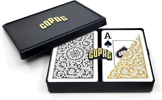 Copag 1546 Design 100% Plastic Playing Cards, Bridge Size (Narrow) Black/Gold (Jumbo Index, 1 Set)