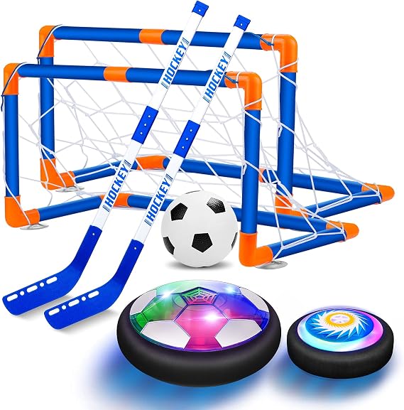 2-in-1 Hover Hockey Soccer Ball Kids Toys Set, USB Rechargeable and Battery Hockey Floating Air Soccer with Led Light, Indoor Outdoor Games Sport Toys Kit for Kids Boys Girls Ages 3 4 5 6 7-12