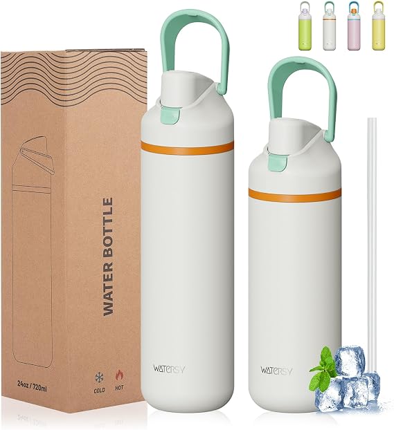 WATERSY Insulated Stainless Steel Water Bottles 24oz, Metal Vacuum Flask Water Bottle 720ml with Freesip Spout Leakproof Keep 12 Hours Hot, Sports Bottles BPA Free for Sport, Work, Travel