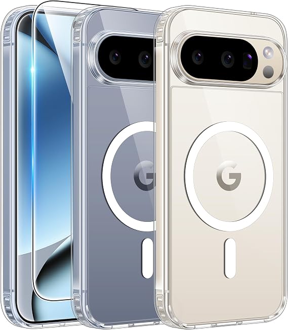 FNTCASE for Google Pixel-10-Pro XL Case Clear Pixel 9 Pro XL PhoneCase | Screen Protector, Compatible with Magsafe, Anti Yellowing, Magnetic, Shockproof Protective, Transparent Cell Phone Cover
