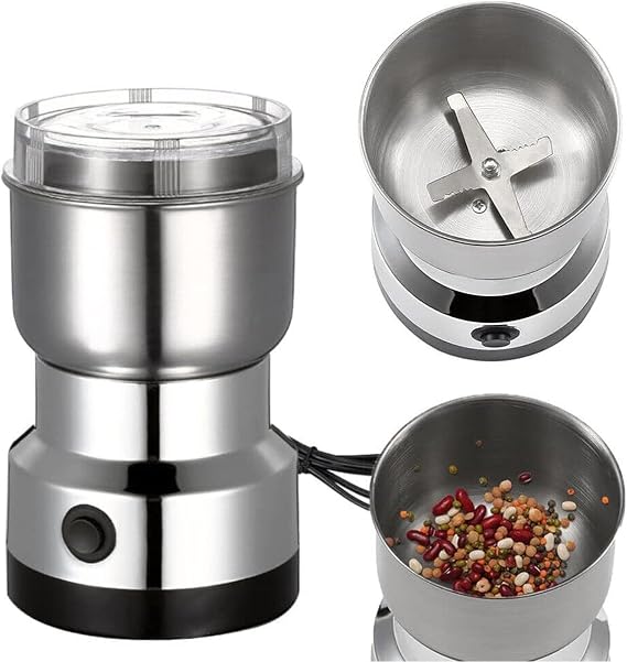 Mini Electric Spice Coffee Grinder, Portable Multifunction Fast Grinding Machine with Dry Grain Mill 50-400ml Capacity 10.5 * 17(Diameter*Height), for Coffee Beans Grains Seasonings Spices