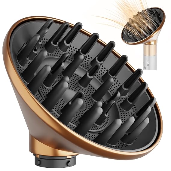 Large Diffuser Attachment Compatible with Dyson Airwrap, Upgraded Bigger Diffuser Nozzle to Dryer Faster and Define Curls Hair, Gold