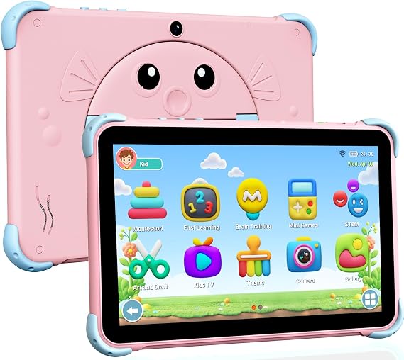 YINOCHE Kids Tablet 10 inch Tablet for Kids Toddlers, 32G Android Kids Tablets with Case, WiFi, Parental Control, Dual Camera, Best Toddler Tablets for Kids Gift for Chidlren (Pink)