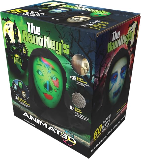 Mindscope The Hauntley's Talking Animated Haunted Head with Built in Projector & Speaker Plug'n Play
