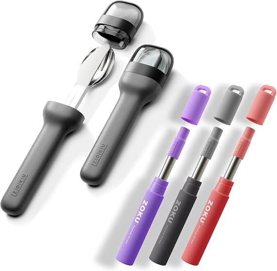 ZOKU Charcoal Utensils and Pocket Straws Bundle