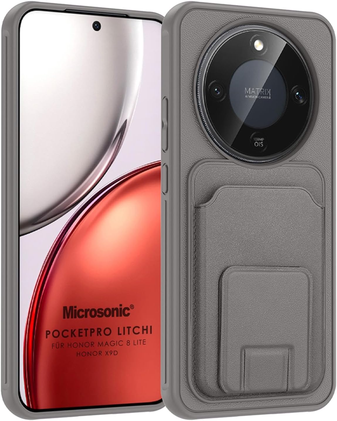Microsonic Honor Magic 8 Lite için Kılıf PocketPro Litchi Gri [Honor Magic 8 Lite ile Uyumlu Kılıf - Gri]